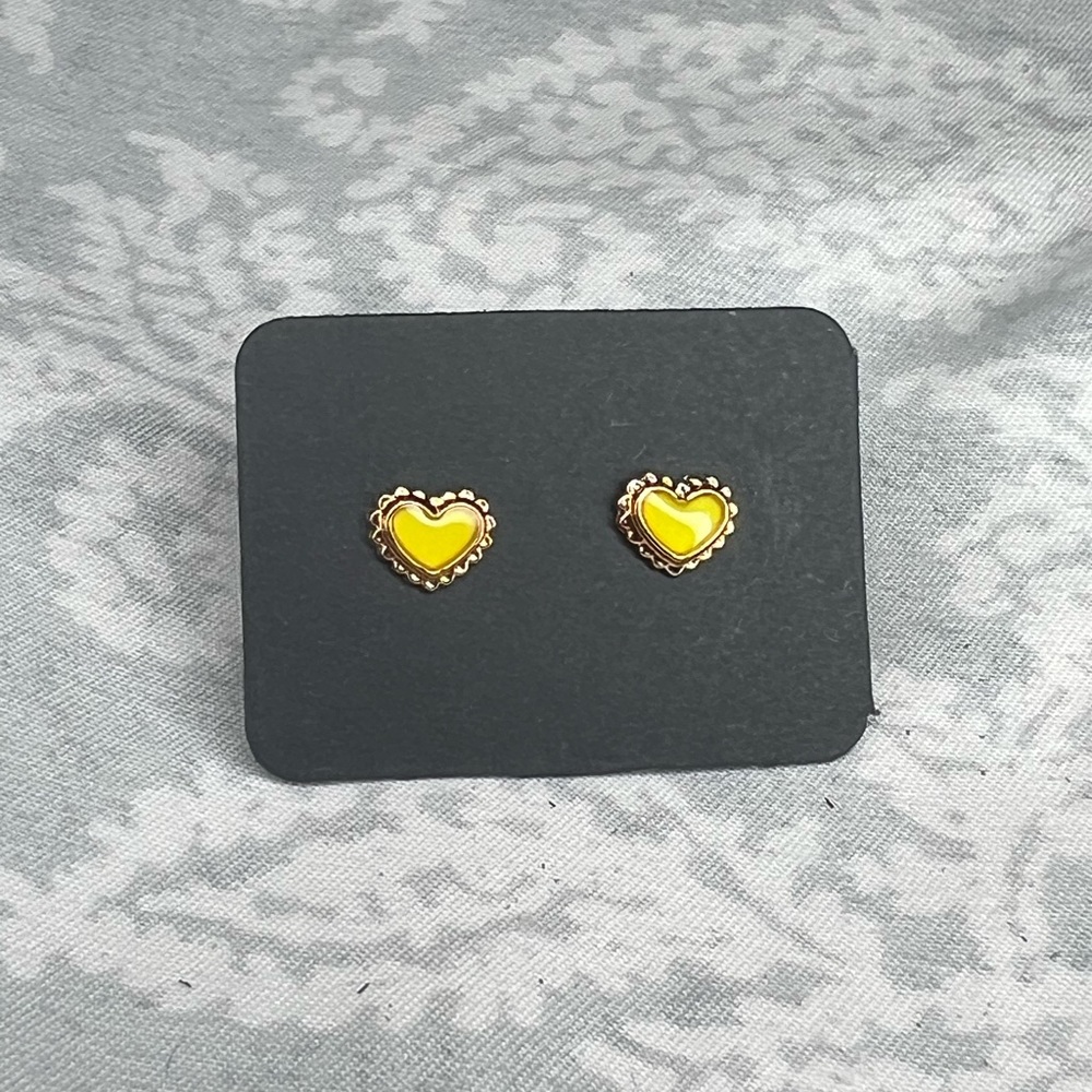 Metal-free Yellow Heart Earrings Plastic Post Studs, Allergy Free Hypoallergenic